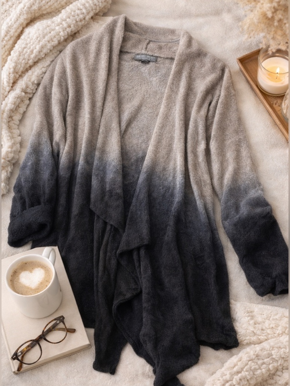 Barefoot Dreams Bamboo Chic Lite Ombre Cardigan S/M Grey Black